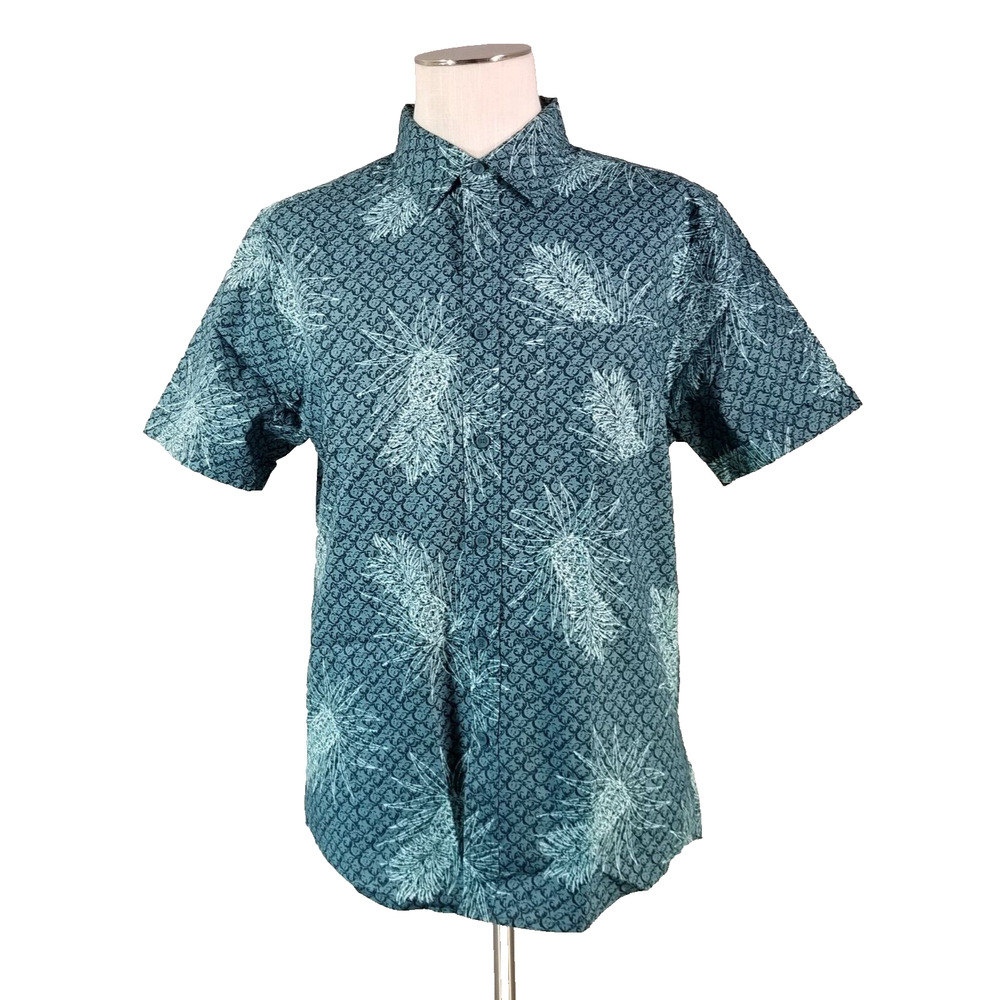 Haggar Hawaiian shirt men's large Blue floral short sleeve cotton outdoor